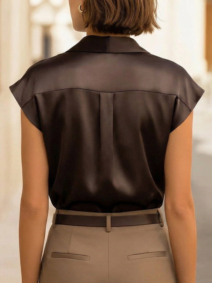 Perrine piedurknēm drapēta pogu priekšpuse satīna blūze