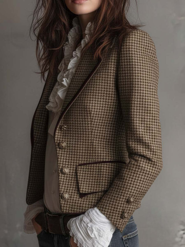 Radegonde Houndstooth Tweed Pielāgotā Blazera