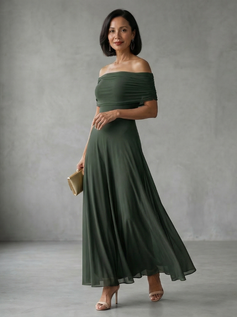 Ivette | Off Shoulder Drapēts Midi Kleita