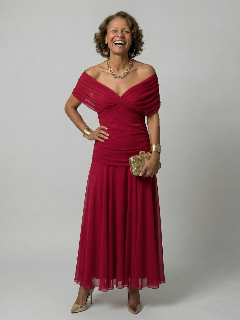 Fiorella | Off Shoulder Flow Midi Kleita
