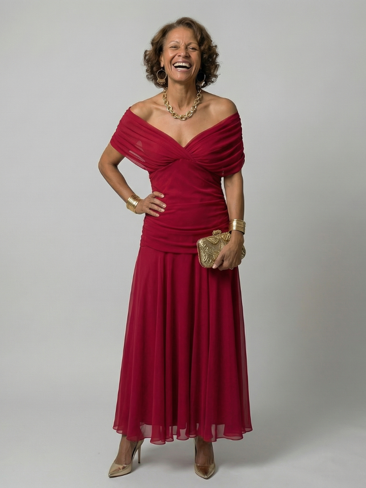 Fiorella | Off Shoulder Flow Midi Kleita