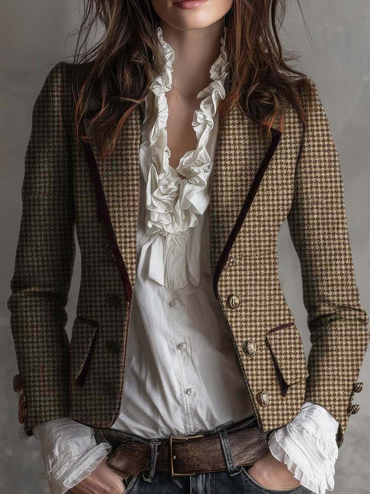 Radegonde Houndstooth Tweed Pielāgotā Blazera