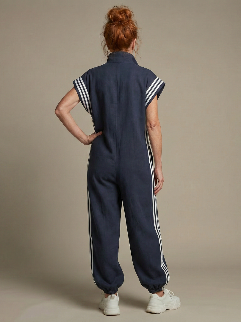 Raquel | Zip Priekšpuses Svītru Paneļa Jumpsuit
