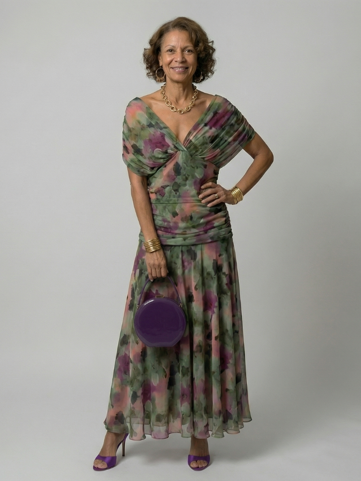 Fiorella | Off Shoulder Flow Midi Kleita