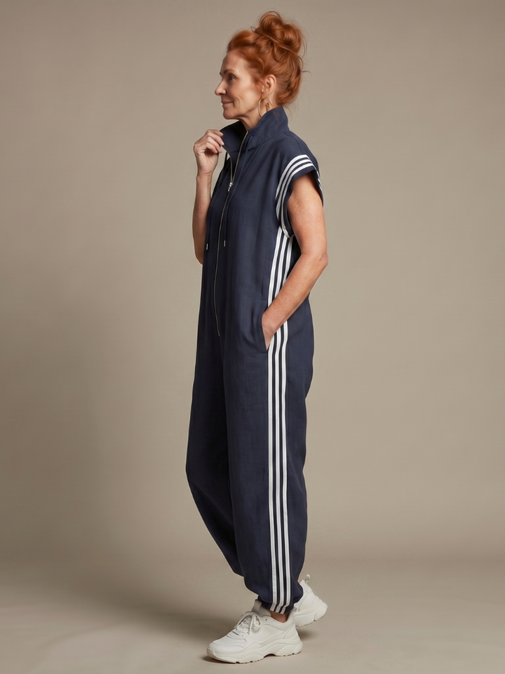 Raquel | Zip Priekšpuses Svītru Paneļa Jumpsuit