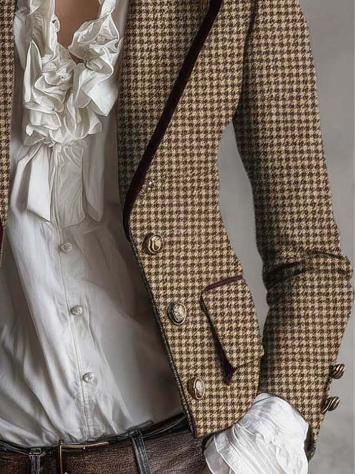 Radegonde Houndstooth Tweed Pielāgotā Blazera