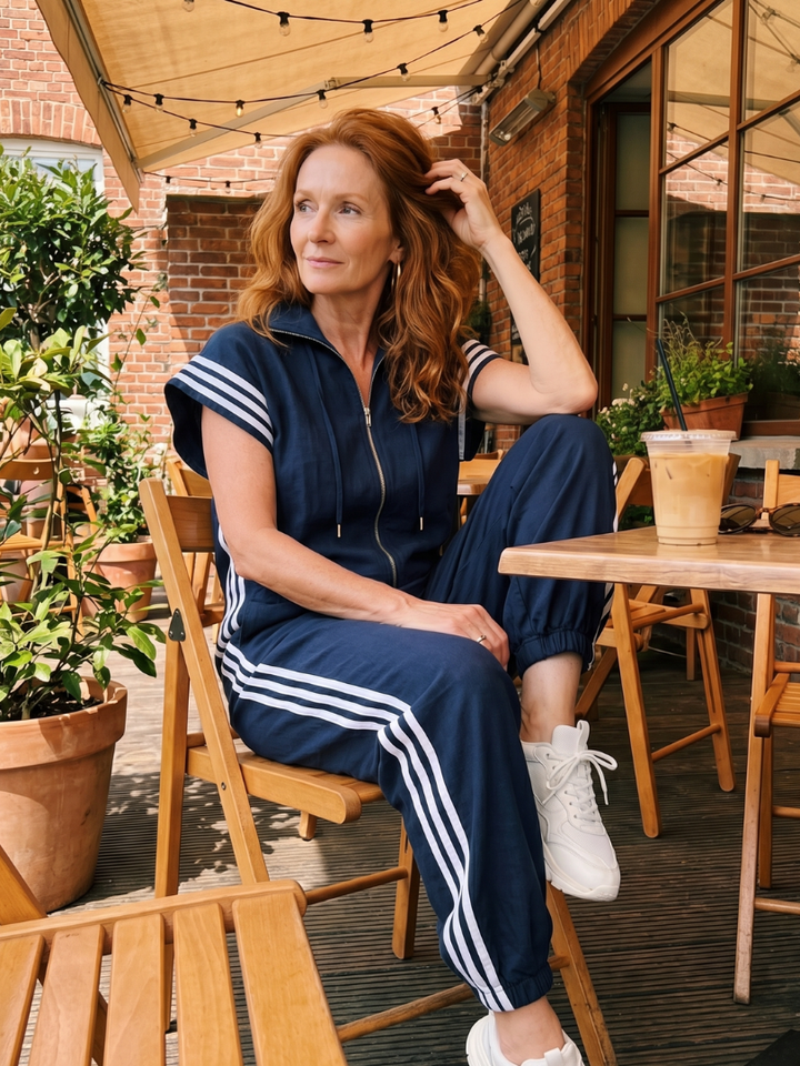 Raquel | Zip Priekšpuses Svītru Paneļa Jumpsuit