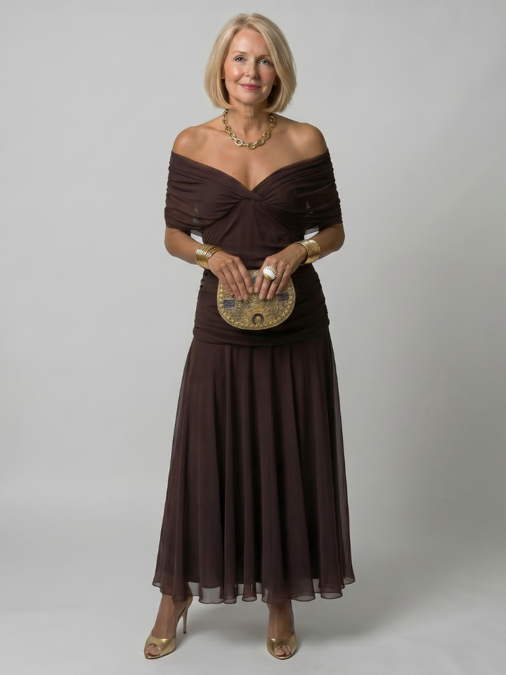 Eulalie | Off Shoulder Flow Midi Kleita