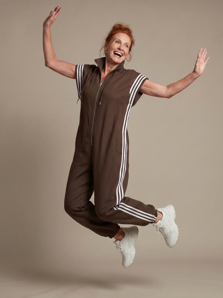 Raquel | Zip Priekšpuses Svītru Paneļa Jumpsuit