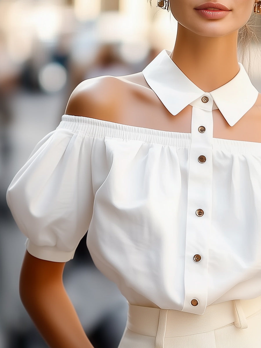 Philippine off-shoulder pogu blūze ar izteiksmīgu apkakli