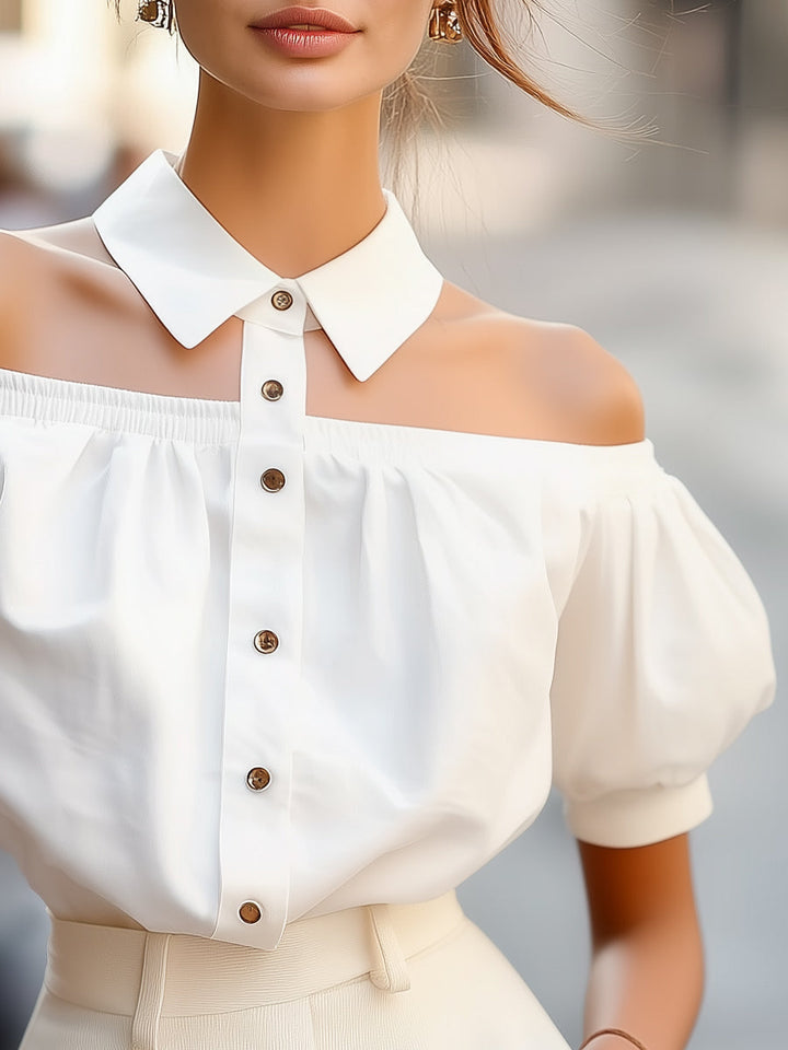 Philippine off-shoulder pogu blūze ar izteiksmīgu apkakli