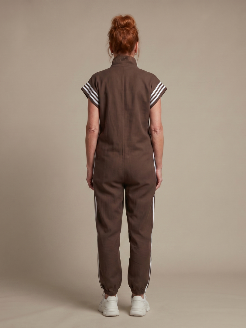 Raquel | Zip Priekšpuses Svītru Paneļa Jumpsuit