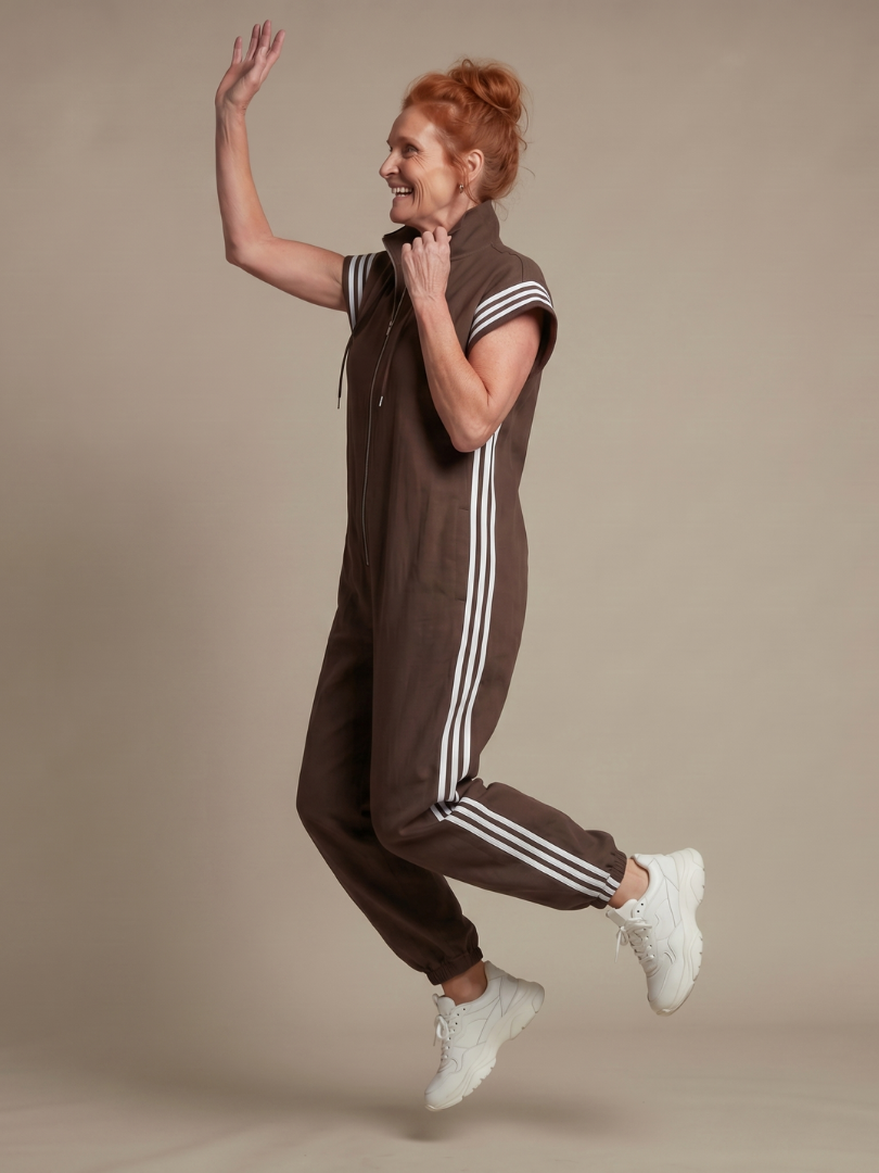 Raquel | Zip Priekšpuses Svītru Paneļa Jumpsuit