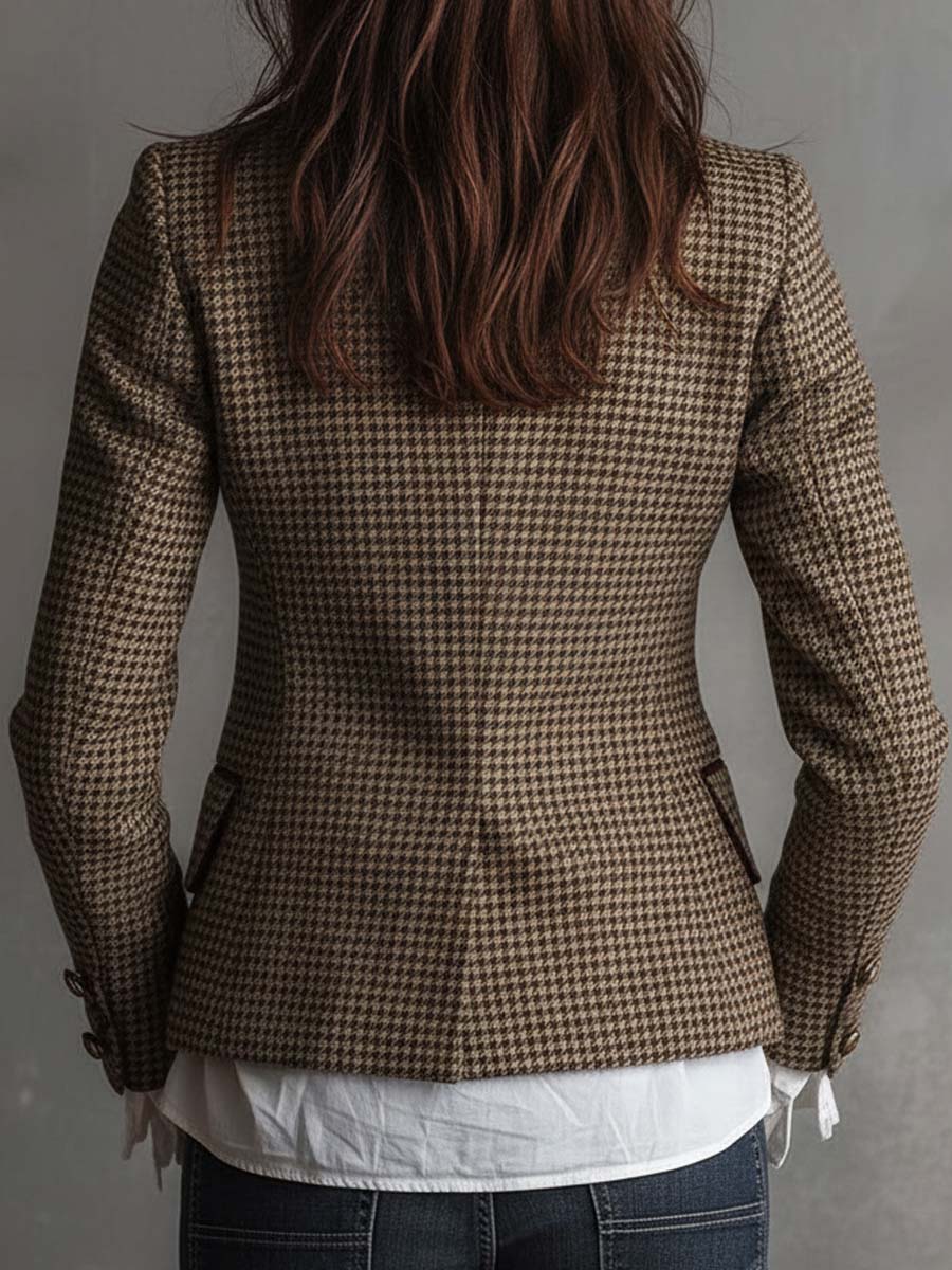 Radegonde Houndstooth Tweed Pielāgotā Blazera