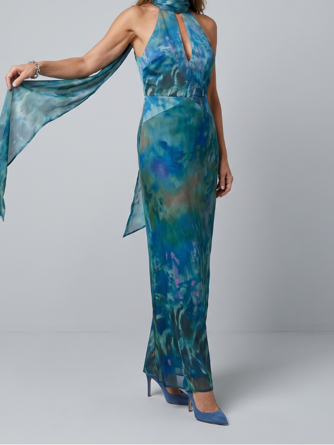 Livia | Atslēgas cauruma halter bez piedurknēm maxi kleita