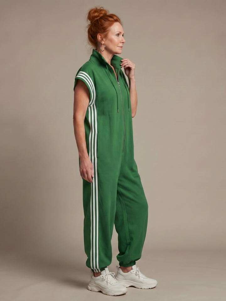 Raquel | Zip Priekšpuses Svītru Paneļa Jumpsuit