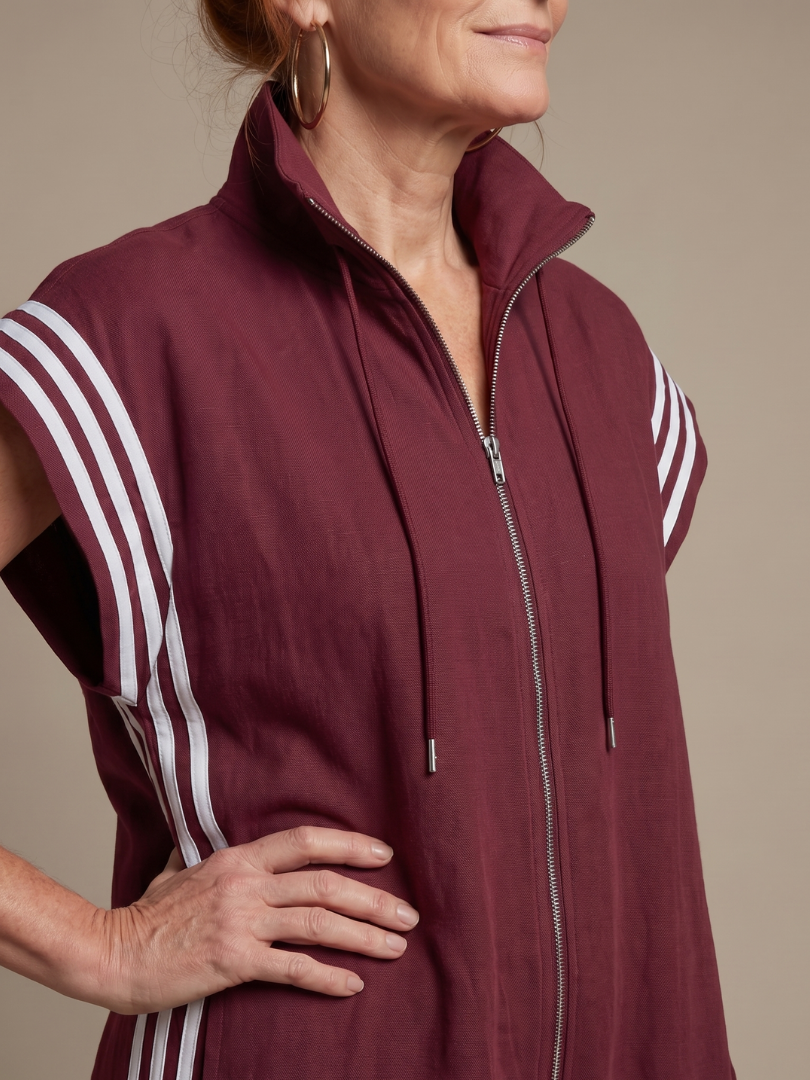 Raquel | Zip Priekšpuses Svītru Paneļa Jumpsuit
