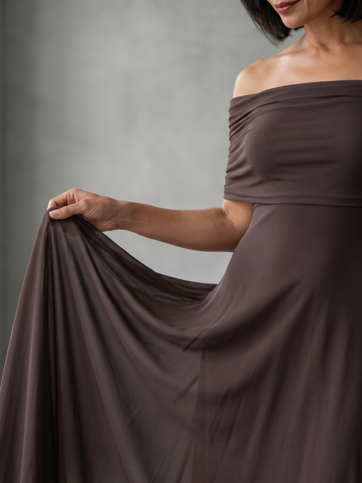 Ivette | Off Shoulder Drapēts Midi Kleita