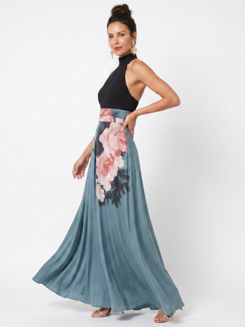 Angelique | Halter bodice ziedu svārku maksi kleita
