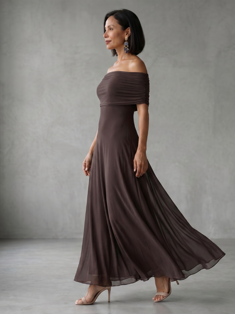 Ivette | Off Shoulder Drapēts Midi Kleita
