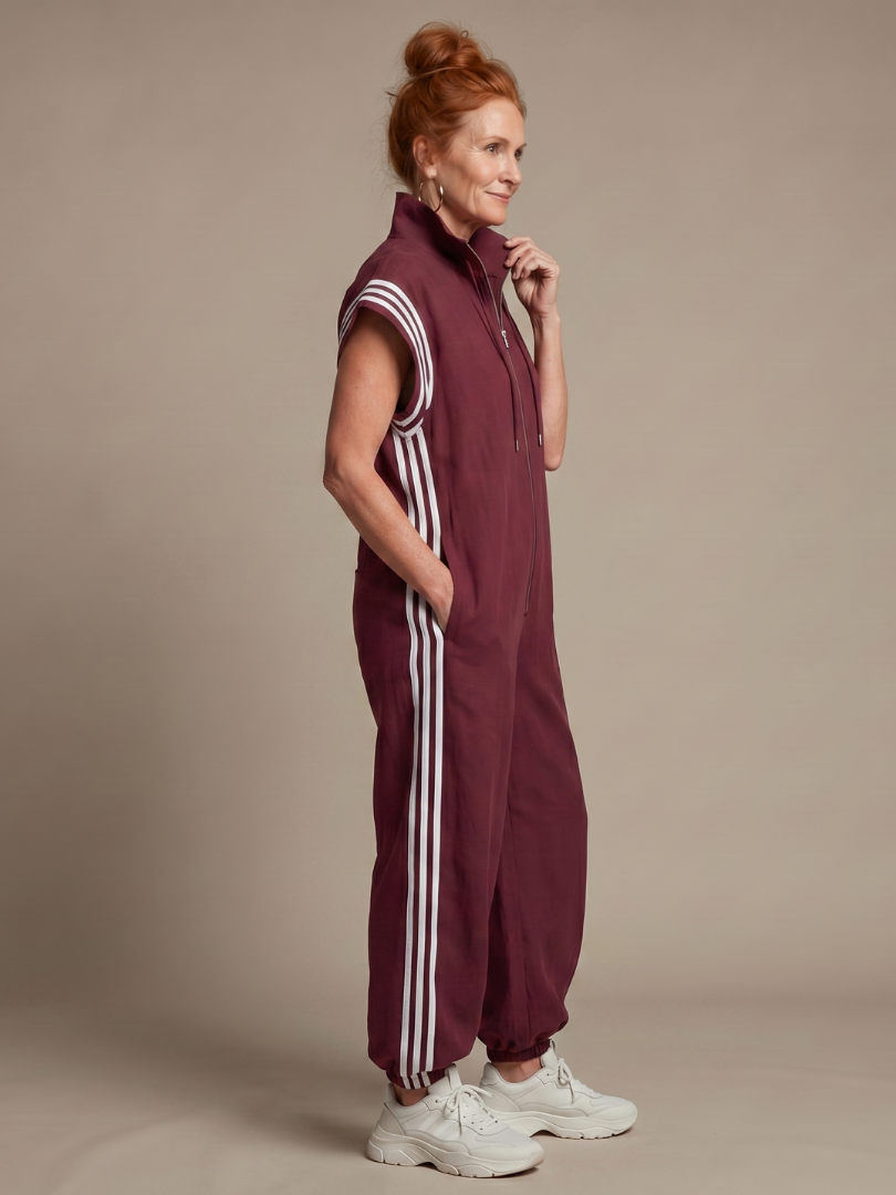 Raquel | Zip Priekšpuses Svītru Paneļa Jumpsuit