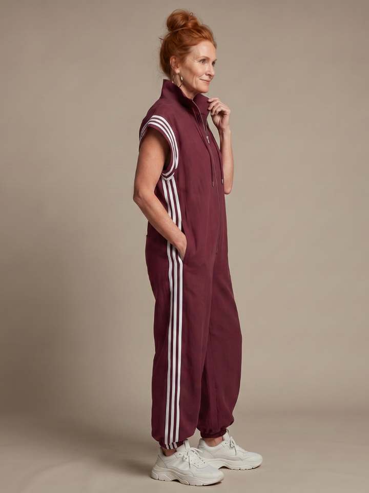 Raquel | Zip Priekšpuses Svītru Paneļa Jumpsuit