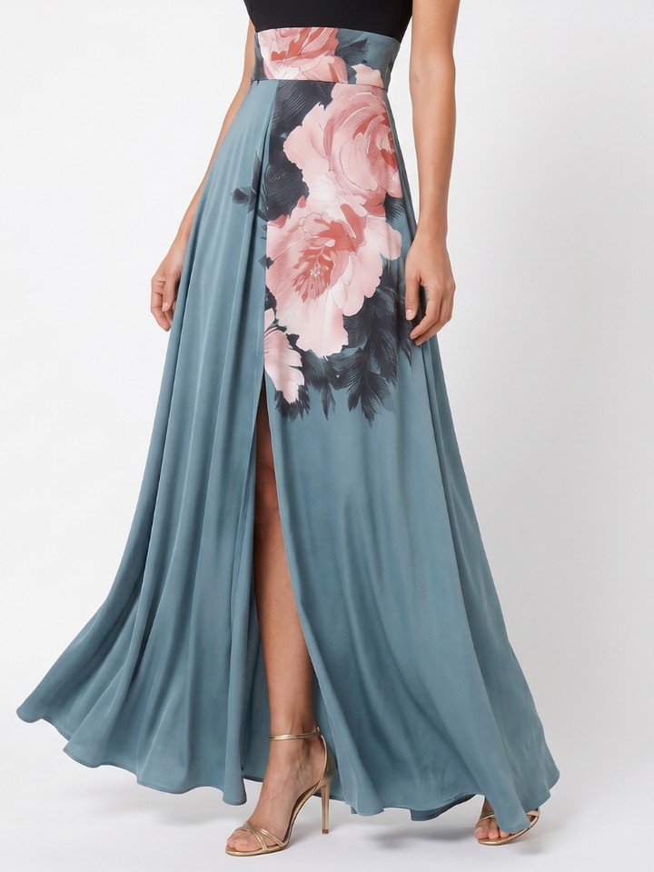 Angelique | Halter bodice ziedu svārku maksi kleita