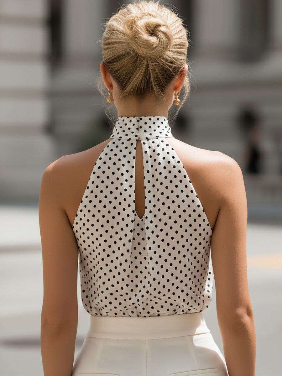Carlotta un melns punktiņš halter neck atslēgas cauruma šifona tops