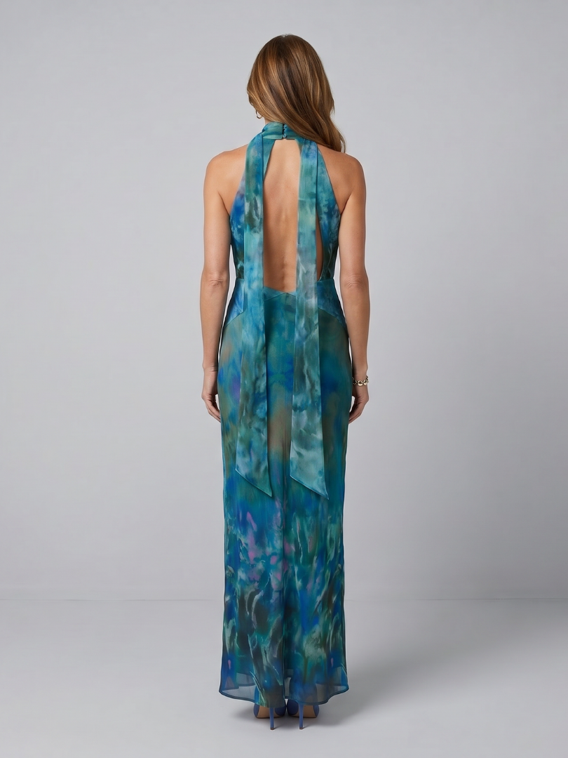Livia | Atslēgas cauruma halter bez piedurknēm maxi kleita