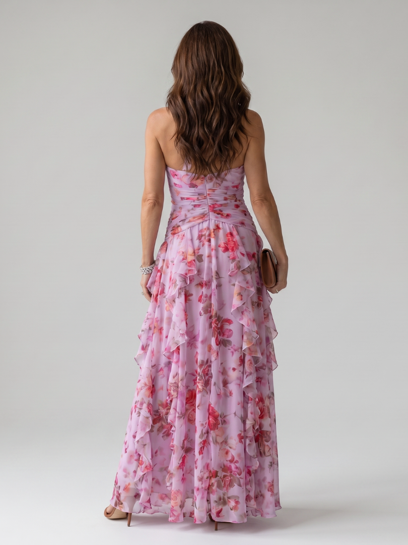 Karolina | Halter kakla ruched bodice ziedu maxi kleita