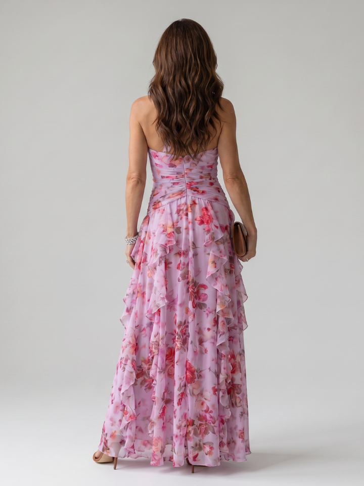 Karolina | Halter kakla ruched bodice ziedu maxi kleita