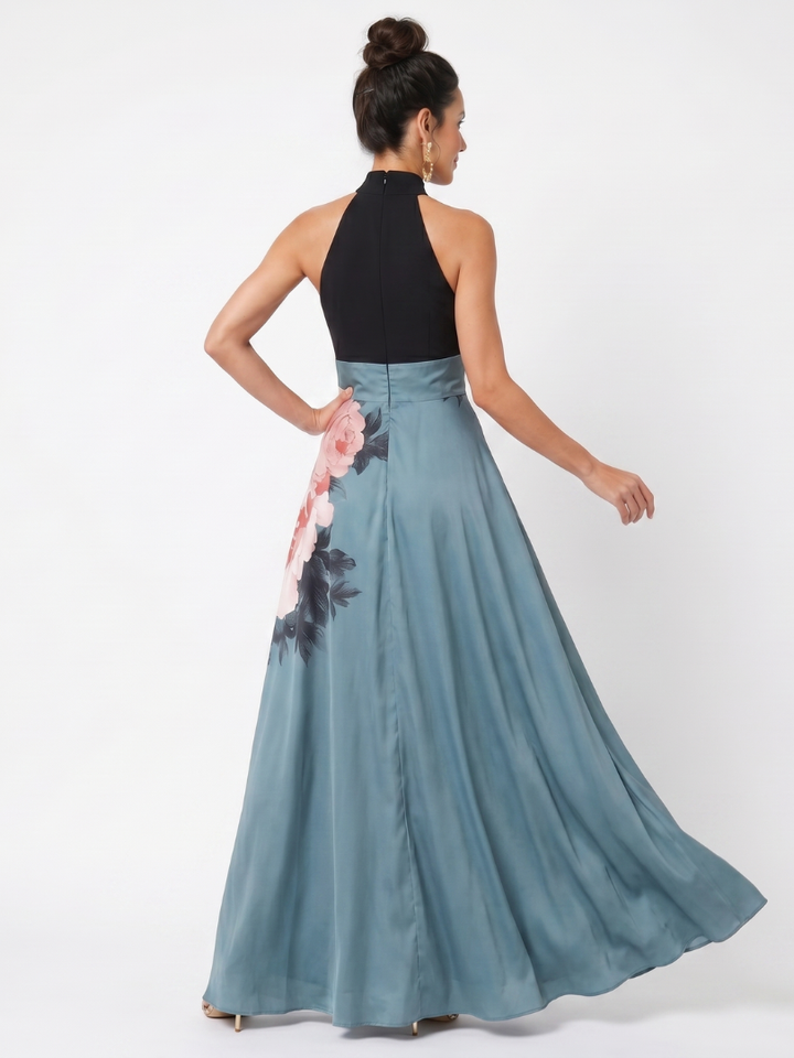 Angelique | Halter bodice ziedu svārku maksi kleita
