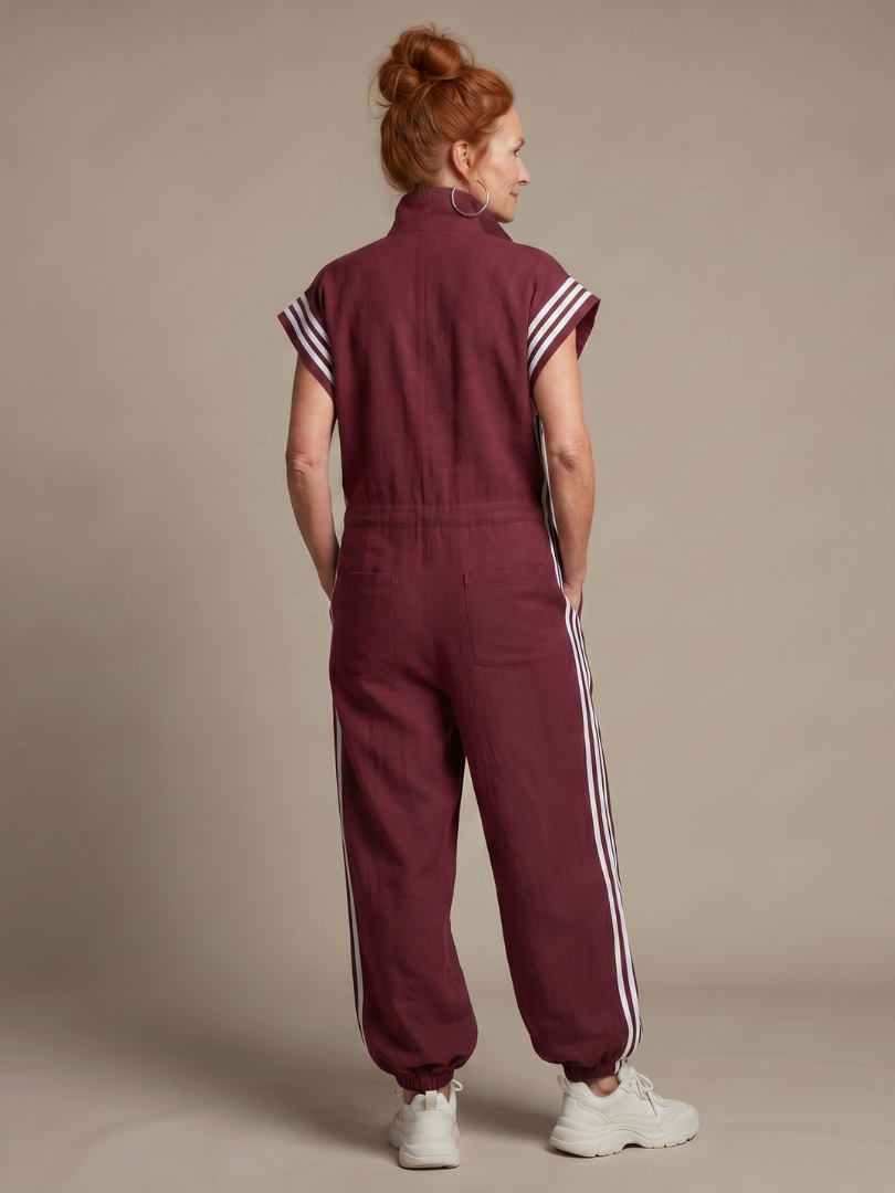 Raquel | Zip Priekšpuses Svītru Paneļa Jumpsuit