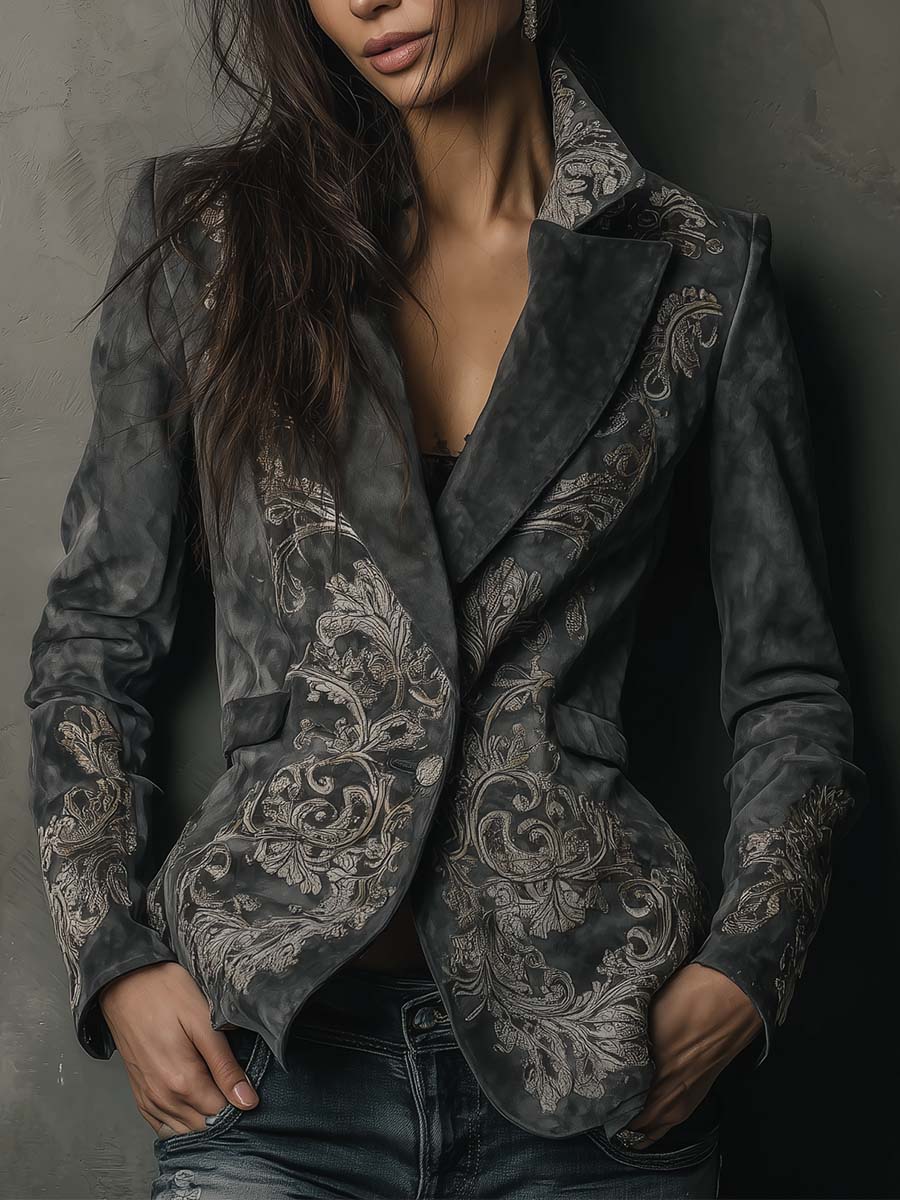 Antonella pelēkā reljefa ziedu ekosuede žakete