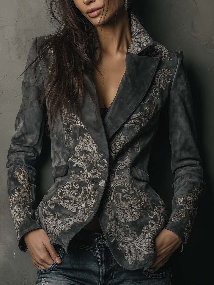 Antonella pelēkā reljefa ziedu ekosuede žakete
