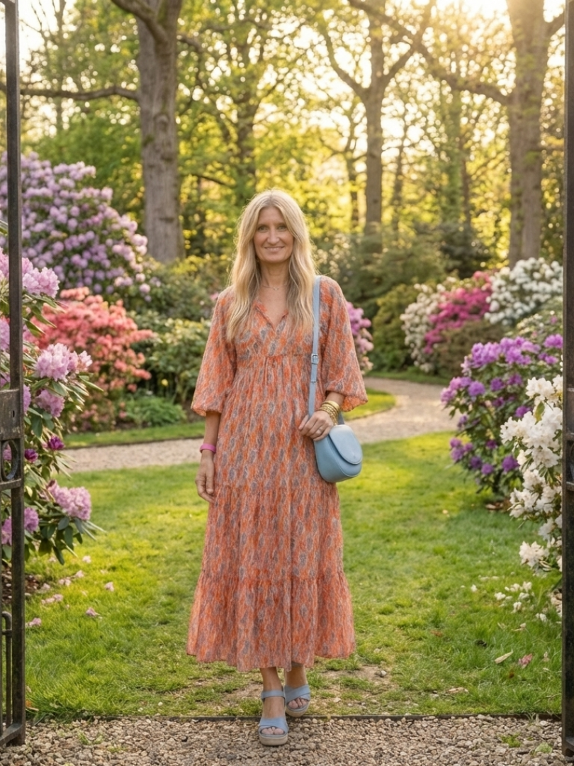 Priscille | Ģeometriska raksta V veida kakla midi kleita