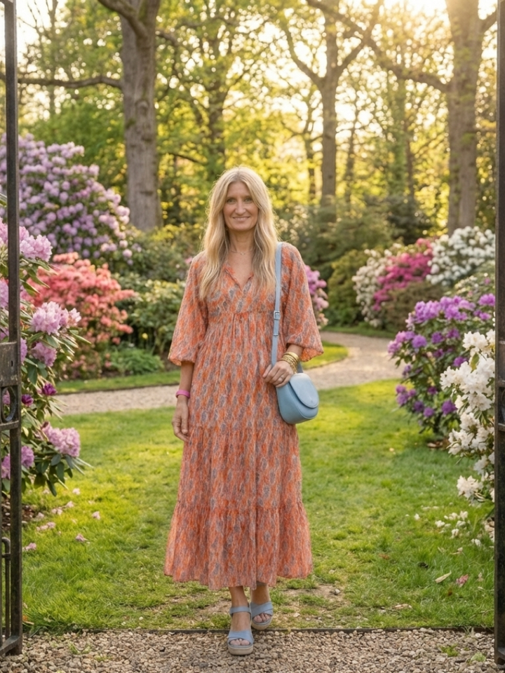 Priscille | Ģeometriska raksta V veida kakla midi kleita