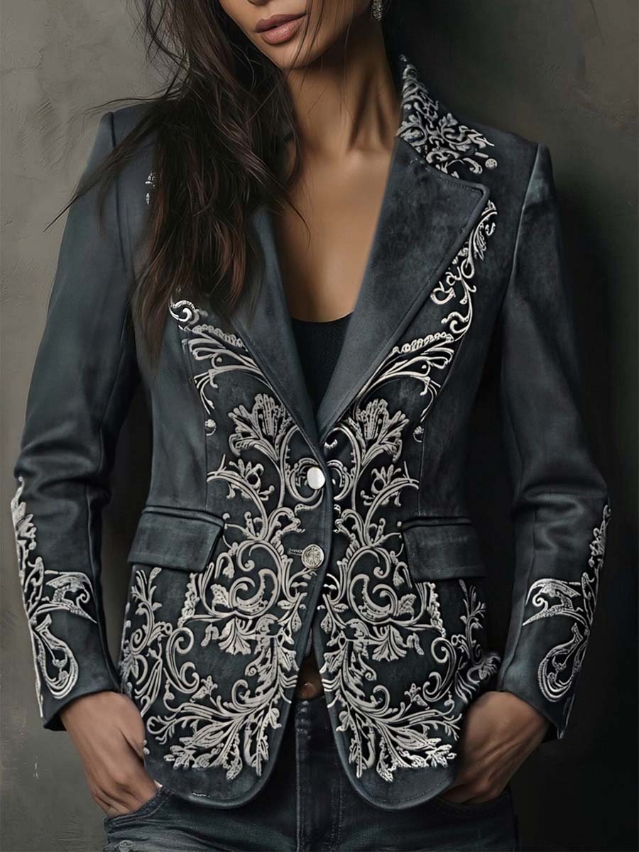 Antonella pelēkā reljefa ziedu ekosuede žakete