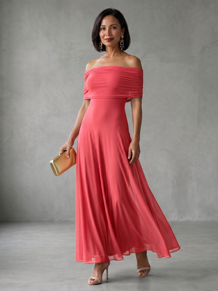 Ivette | Off Shoulder Drapēts Midi Kleita