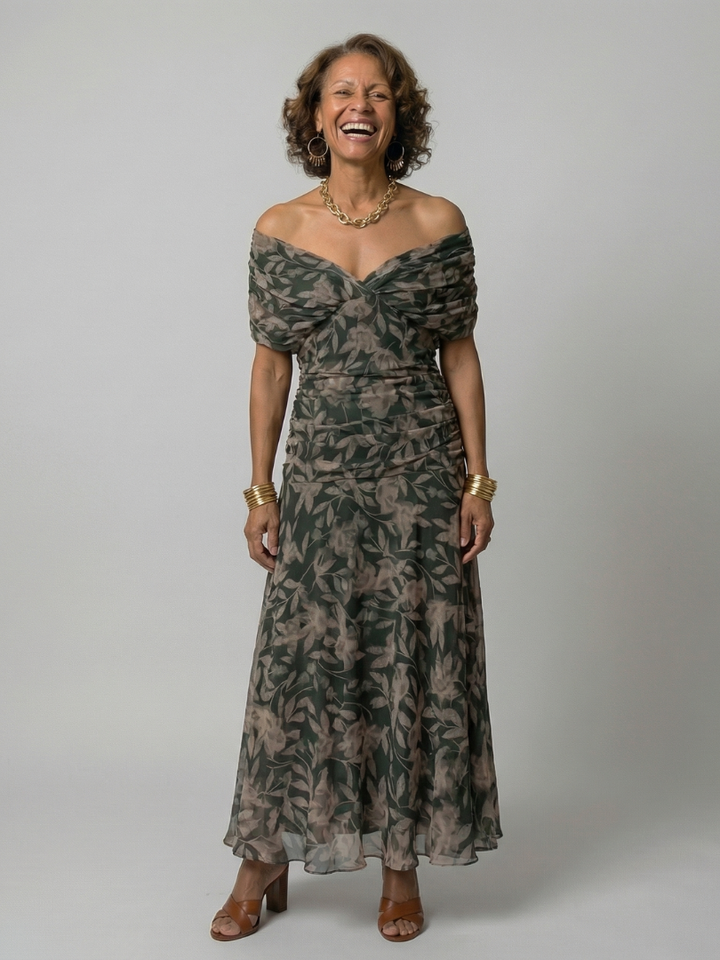 Fiorella | Off Shoulder Flow Midi Kleita