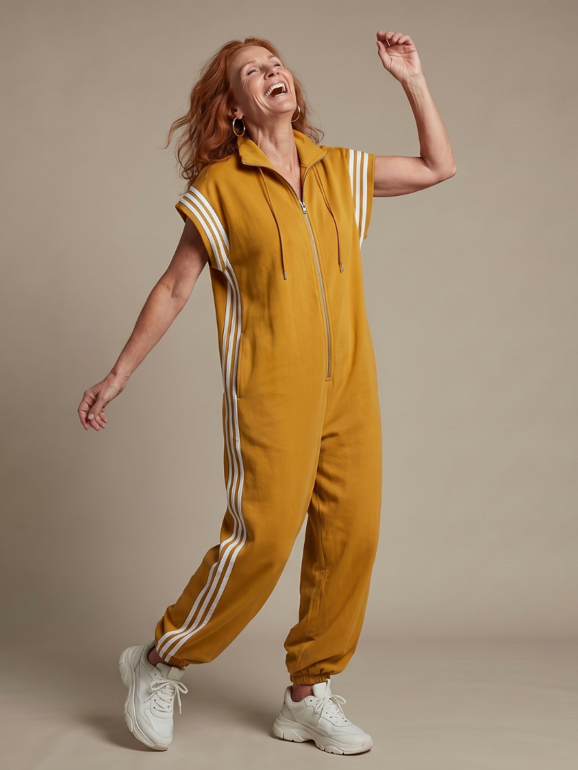 Raquel | Zip Priekšpuses Svītru Paneļa Jumpsuit