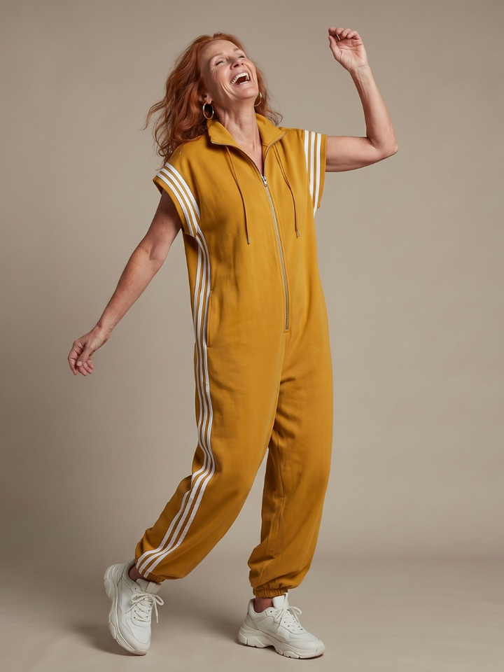 Raquel | Zip Priekšpuses Svītru Paneļa Jumpsuit