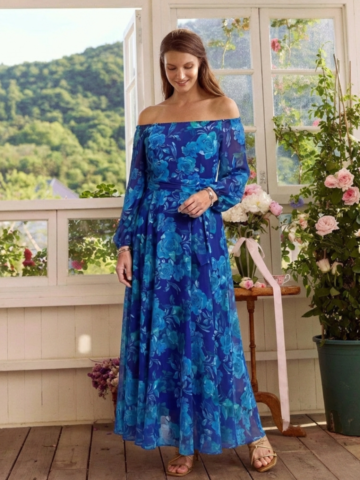 Aurelie | Off Shoulder Ziedu Maxi Kleita