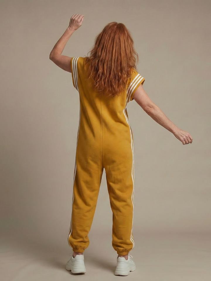 Raquel | Zip Priekšpuses Svītru Paneļa Jumpsuit