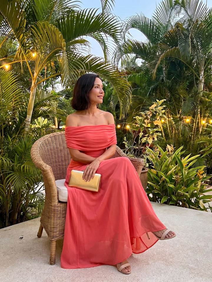 Ivette | Off Shoulder Drapēts Midi Kleita