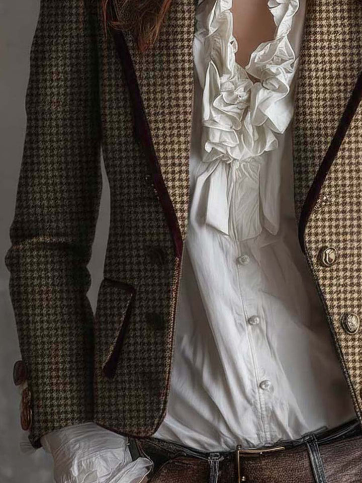 Radegonde Houndstooth Tweed Pielāgotā Blazera