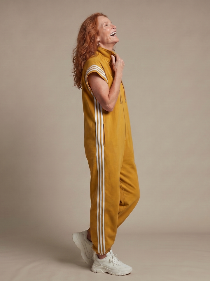 Raquel | Zip Priekšpuses Svītru Paneļa Jumpsuit