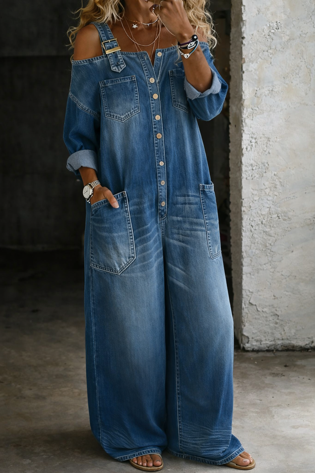 Angelique | Off Shoulder Denim Jumpsuit
