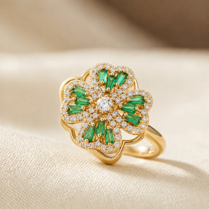 Zelta Emeralds Ziedu Gredzens