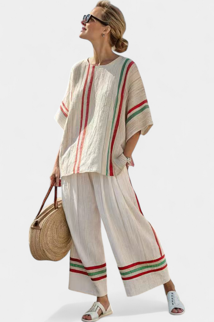 Natacha | Komfortabla Boho Print Blūze un Brīva Piegriezuma Bikses